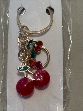 Cherry Charm Keychain - Red with Green Accents NWT